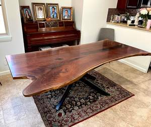 Custom Live Edge Hardwood Dining Table Solid Natural <b>Wood</b> <b>Slab</b> Artisan Handmade Furniture with Organic Shape and Rich <b>Wood</b> Grain - Product Image 1