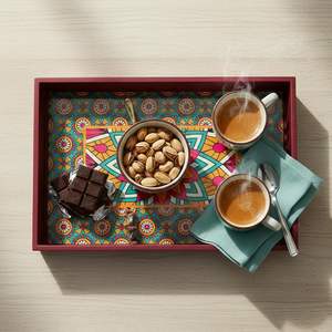 Plateau de service en bois multifonctionnel, organisateur de cuisine et de salle à manger, couleur marron disponible avec autocollant personnalisé disponible, meilleur prix - Product Image 5