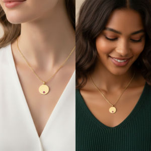 Collier tendance en argent sterling gravé sur mesure, forme ronde, plaqué or et rhodium, certifié IGI, pour fiançailles, mariage et fêtes - Product Image 6