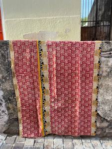 Reversible Cotton Kantha <b>Quilt</b> – Hand Stitched Indian <b>Bedspread</b> with Traditional Block Print Design - Product Image 5