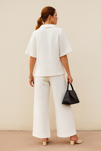 Ensemble coordonné élégant pour femmes en polyester doux avec haut à manches courtes et pantalon large disponible en tailles M L XL XXL - Product Image 5