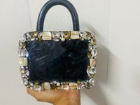 Tas Selempang Manik-Manik Resin Hitam Awet Buatan Tangan dengan Rumbai, Dompet Crossbody, Tas Malam Modis, Tali Rantai, Penutup Magnetik