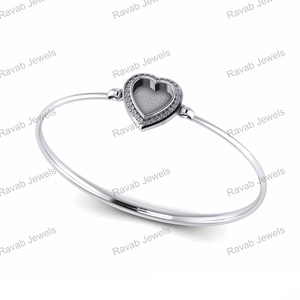 Joyería de recuerdo de buena calidad, corazón de leche materna, 10*10mm, estilo romántico, montaje Semi personalizado sin piedra, brazalete de plata sólida para mujer - Product Image 3