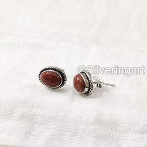 Boucles d'oreilles à clous pour femmes, pierre précieuse naturelle en pierre de soleil, boucles d'oreilles à clous bohèmes de Noël, bijoux faits à la main, boucles d'oreilles à clous en argent sterling 925 - Product Image 2