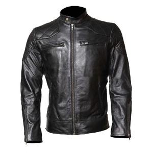 Veste en cuir noir pour homme avec poches avant fermeture éclair et manches longues - Product Image 1