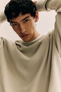 Sudadera de manga larga beige claro para hombre, Camiseta con hombros caídos, chaqueta de lana de invierno holgada de algodón y poliéster - Product Image 4