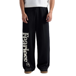 BEEJEES GROUP Wholesale Bulk Manufacturing 250gsm Cotton Casual Mid Waist Heavyweight Wide Leg <b>Drawstring</b> Dark Sweatpants Men - Product Image 1