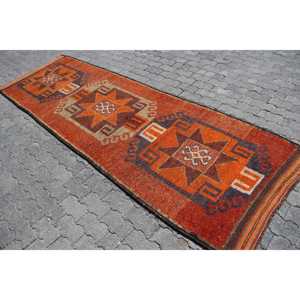 3.37x10.5 ft Turkish Rug, Vintage <b>Runner</b> Rug, <b>Red</b> Brown Striped Wool Rug - Product Image 2