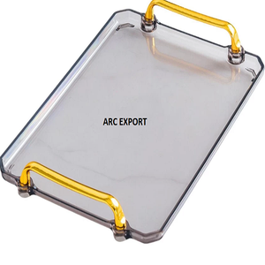 Plateau décoratif de serveur de nourriture d'acier inoxydable de table avec des poignées de conception de feuille d'or foncé ustensiles de cuisine en gros plateaux de nourriture - Product Image 5