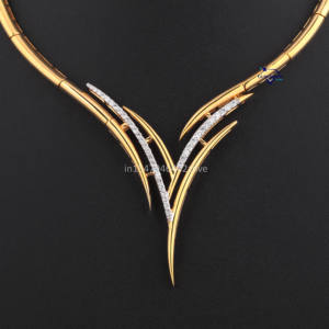 Elegante collar en forma de V para mujer, oro amarillo de 14kt con diamante redondo cultivado en laboratorio VVS, joyería de lujo moderna elegante - Product Image 4