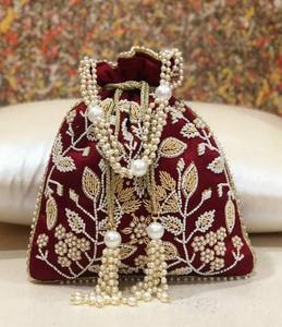Heavy Work Bridal Potli with Heavy Latkan Elegant Evening <b>Bags</b> <b>for</b> <b>Wedding</b> or Bridal Gifts Indian Traditional Accessory - Product Image 1