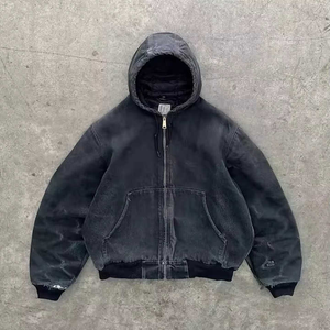 À la mode Streetwear lourd 100% coton éponge française surdimensionné soleil délavé en détresse lavage à l'acide Vintage fermeture éclair à capuche en jean - Product Image 3