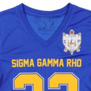 SGR Football Jersey Tee - Royal 100% Polyester Sigma Gamma Rho T-Shirt Logo de l'équipe imprimé sur les vêtements de sororité avant et arrière - Product Image 3
