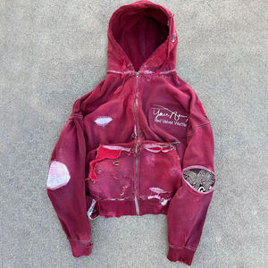 เสื้อสเวตเตอร์มีฮู้ดสำหรับผู้ชายและผู้หญิงเสื้อมีฮู้ดผ้าคอตตอนผ้าฝรั่งเศสผ้าเทอร์รี่ซีดจางมีซิปซักแบบวินเทจ - Product Image 3