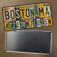 Letrero Metálico Vintage con Mapa de Boston y Coordenadas, Placa de Metal Rústica, Decoración de Pared para Cafetería o Garaje, Estilo Antiguo