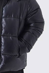 Veste bouffante à capuche haute brillance personnalisée grande taille de haute qualité en noir vestes coupe-vent chaudes d'hiver à bulles pour hommes avec poches - Product Image 6