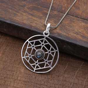 Venta al por mayor labradorita geométrica 925 joyería de plata esterlina colgante collar Unisex accesorio cuerda cadena exclusiva de moda - Product Image 2