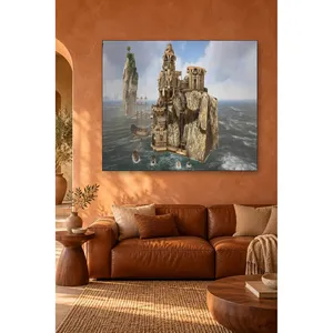 Château de conte de fées Fida sur une île rocheuse dans la mer, impression sur toile - Product Image 4