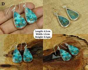 Boucles d'oreilles pendantes en argent sterling 925 avec chrysocolle, cadeau tendance pour mariage et fête, bijoux élégants faits à la main en pierre naturelle - Product Image 2