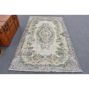 Tapis turc vintage, tapis de sol 4,4x7 pieds, tapis en laine persan gris bleu - Product Image 1