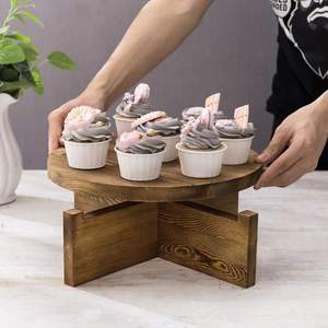 <b>12</b>-<b>Inch</b> Wood <b>Cake</b> <b>Stand</b>, Round Rustic Burnt Wood Dessert Pedestal Serving Tray with Removable Base - Product Image 2