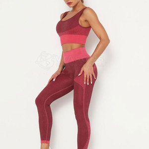 Active Wear Women's <b>Yoga</b> <b>Set</b> Solid Front Logo Breathable Seamless Fitness Wear High Quality 2-Piece <b>Set</b> - Product Image 2