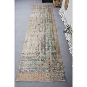 Alfombra de lana verde beige vintage con respaldo de látex de 2,8x10,1 pies, rectángulo de área grande clásico abstracto para pasillo, nuevo modelo, alfombra para habitación - Product Image 1