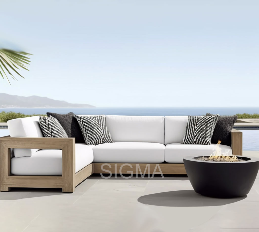 Design Modern Luxe Custom Solid Teak Wooden Garden Patio Outdoor Outside Leisure White Love Seat Sofa Furniture Set