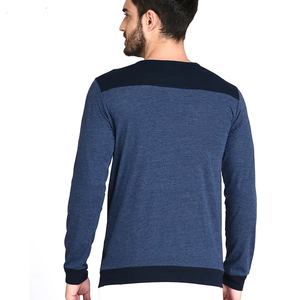 Haider-camiseta personalizada de manga larga para hombre, camisa con puños acanalados azules y cuello redondo, color azul, la más vendida, a la venta - Product Image 2