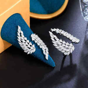 Bagues pour femmes en argent 925 plaqué de haute qualité, micro-pavées de moissanite, style vintage, ailes d'ange, design plume, réglables, pour mariage et fête - Product Image 6