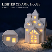 Porte-bougie en porcelaine blanche en forme de maison de Noël, lanterne LED, lampe de nuit en céramique faite à la main, décoration d'intérieur, cadeau de fête, OEM ODM, logo personnalisé