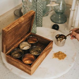 EXCESS NATURAL WOODEN Premium Printed Home Wooden Tabletop Spice Box With Separate Compartments for Spices and Dry Fruit - Product Image 2