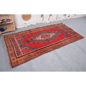 Tapis en laine orange rouge classique vintage 4.2x8 pieds tapis en peluche avec motifs rectangulaires de couloir patchwork abstrait pour entrée - Product Image 3