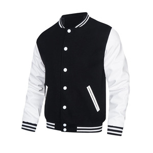 Chaqueta con logotipo de diseño personalizado para hombre, chaqueta de béisbol bordada con mangas de cuero y lana de alta calidad, ropa de calle de talla grande - Product Image 2