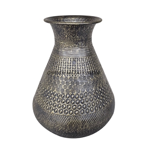 Vase rond élégant en métal avec finition craquelée bleue et brune pour une touche décorative unique et un style intérieur élégant - Product Image 3