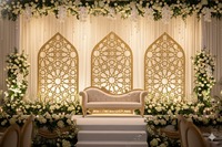Gapura Kayu & Fiberglass Mewah untuk Resepsi Pernikahan & Latar Belakang Konser Ukuran/Warna Dapat Disesuaikan Desain Bongkar Pasang Buatan India