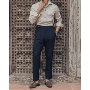 Pantalones casuales Pantalones de cintura alta de pierna recta drapeados para hombres Pantalones sólidos de hombres italianos rizados - Product Image 3