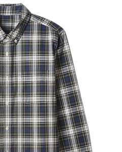 Chemise à carreaux boutonnée pour homme, bleu marine et blanc, manches longues, décontractée, en flanelle de coton, confortable pour le quotidien, vente en gros - Product Image 2