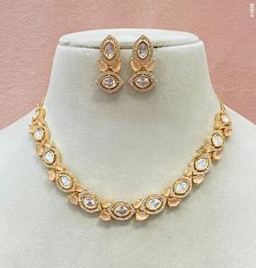 Glamorous Premium Quality <b>Gold</b> Plated Moissanite Classic Necklace <b>Set</b> with <b>Earrings</b> for Wedding Party & Engagement Wear Women - Product Image 6