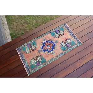 Vintage 1.5x3.1 ft Rug, Turkish Rug, <b>Red</b> Solid Rug <b>Wool</b> - Product Image 2