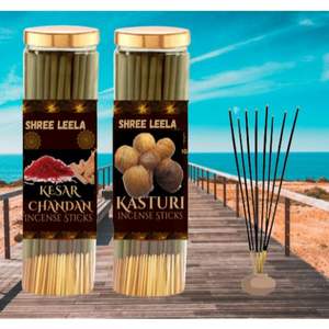 Shree Leela Agarbatti para Pooja kesar Chandan & kasturi Paquete de 2 varitas de incienso natural con aceites esenciales y sin carbón - Product Image 3