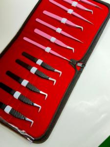 Ensemble de pinces à cils en acier inoxydable de précision à 90 degrés, antistatiques, antimagnétiques, avec pointe argentée noire et rose - Product Image 1