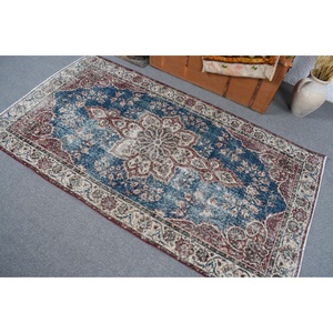 Alfombra Turca, Alfombra Decorativa Vintage de 3.6x6.46 pies, Alfombra Abstracta Azul y Roja - Product Image 3