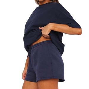 Nouvel ensemble décontracté 2 pièces pour femme, été, 100 % coton, couleur unie, col ras du cou, manches courtes, t-shirt et short, imperméable et respirant 2026 - Product Image 1