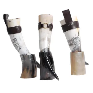 Soporte de cuerno vikingo natural para beber pulido a mano con diseño de animal elegante característica impermeable regalo de Navidad Año Nuevo - Product Image 1