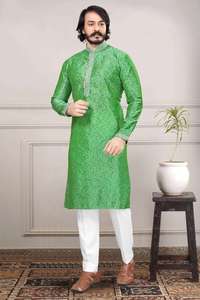 Kurta pyjama pour homme en coton jacquard traditionnel de designer, tenue ethnique indienne pour mariage et fête, style classique, robe élégante - Product Image 4