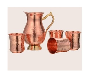 Vintage Look Popular Selling Copper <b>Jug</b> With Handle Mid Century Kitchenware Style Copper <b>Water</b> Pot Eco Friendly With Four <b>Glass</b> - Product Image 2