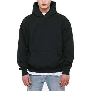 Logotipo personalizado Hombres de gran tamaño Heavyweight hoodies 100% Algodón Unisex Negro en blanco Sudadera con capucha recortada Raw Hem Hoodies - Product Image 1