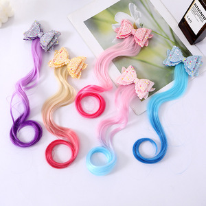 <span class=keywords><strong>Unicorno</strong></span> fiocco per capelli <span class=keywords><strong>accessori</strong></span> per capelli per ragazze per bambini Glitter intrecciato colore sfumato riccio parrucca extension per capelli - Product Image 1