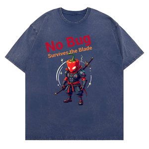 Nuovo arrivo Unisex lavato "nessun insetto sopravvive alla lama" guerriero Ninja pepe con Katana grafica t-shirt - Product Image 2